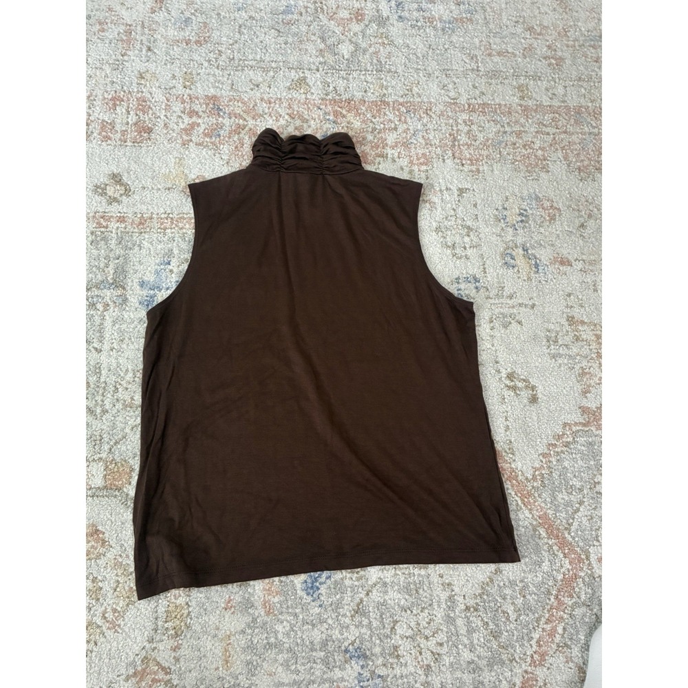 Brown Sleeveless Mock Neck Top Ruched Cowl Tank  XL - Picture 6 of 6